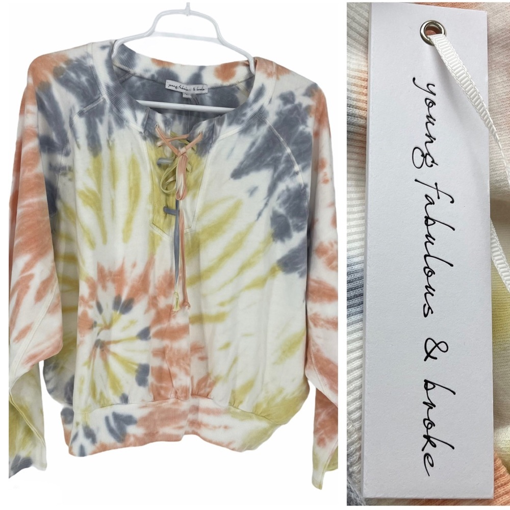 YOUNG FABULOUS & BROKE NWT Tie Dye Lace Sweatshirt Medium.